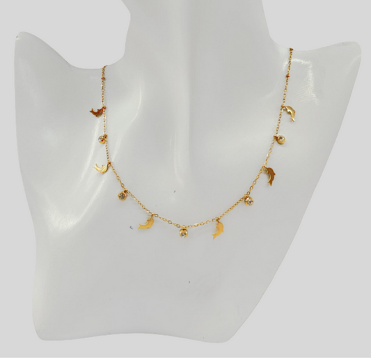 GOLDEN DOLPHIN DELIGHT WITH WHITE STONES