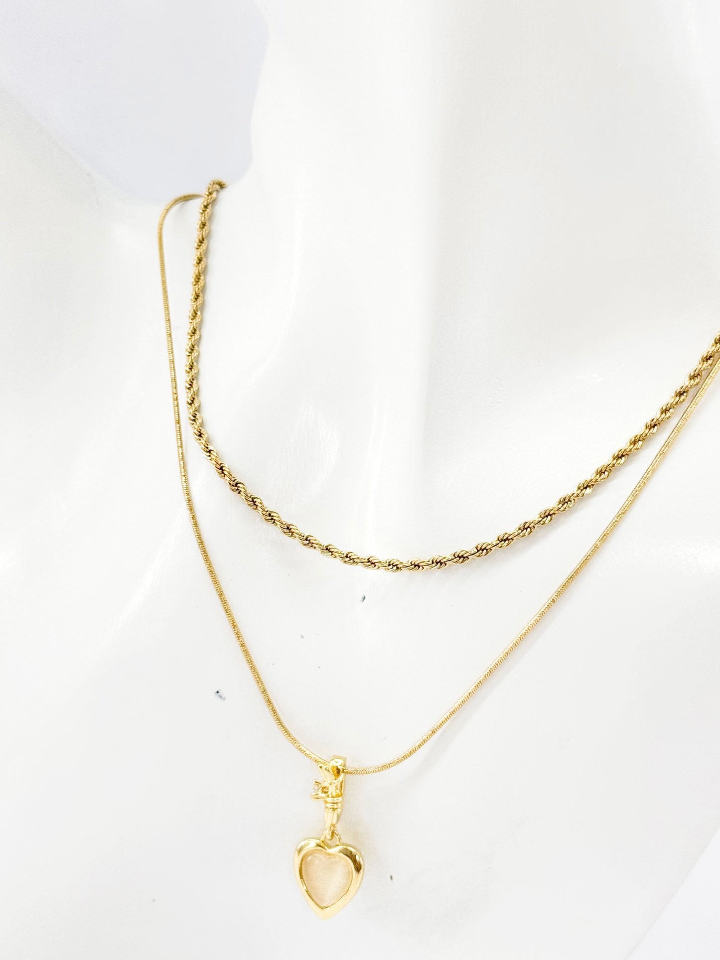 LAYERED TWIN CHAIN HEART