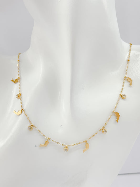 GOLDEN DOLPHIN DELIGHT WITH WHITE STONES