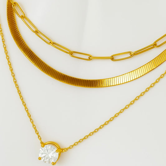 TRIO TONE MODERN NECKLACE STACK