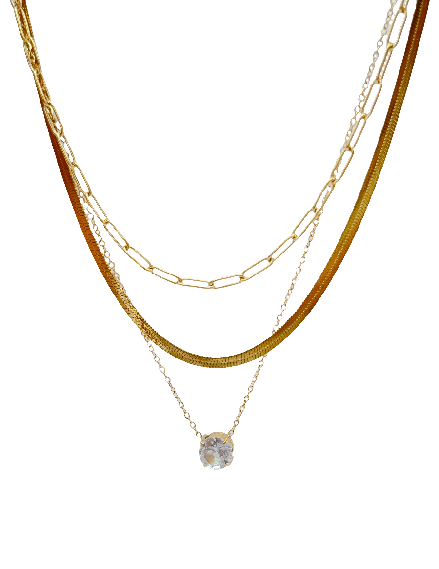 TRIO TONE MODERN NECKLACE STACK